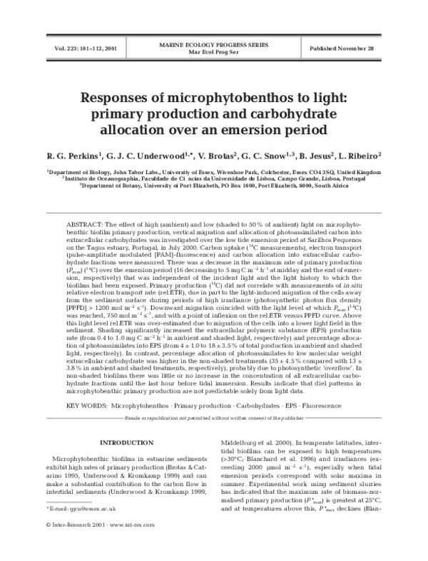 (PDF) Responses of microphytobenthos to light: primary production and ...