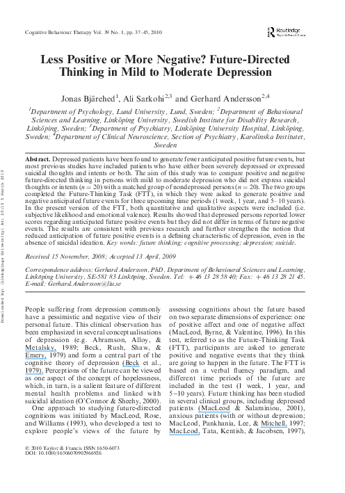 (PDF) Less Positive or More Negative? Future-Directed Thinking in Mild ...