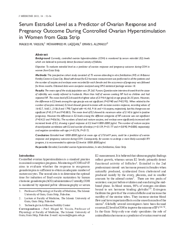(PDF) Serum Estradiol Level as a Predictor of Ovarian Response and ...