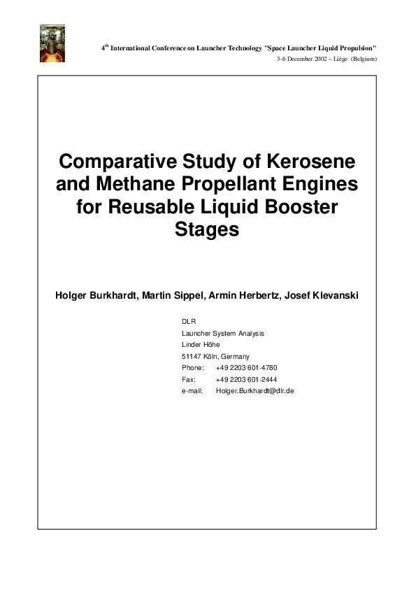 (PDF) Comparative Study of Kerosene and Methane Propellants for ...