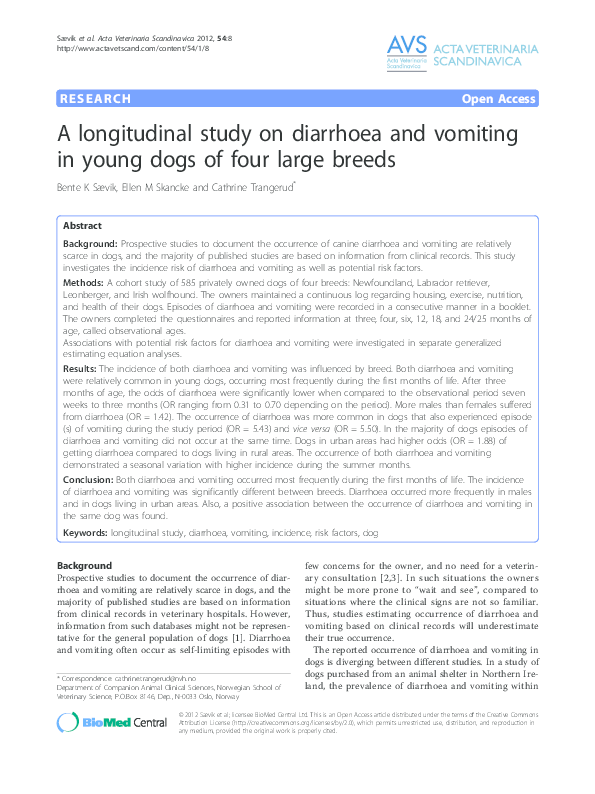 (PDF) A longitudinal study on diarrhoea and vomiting in young dogs of ... - Benadryl And Vomiting In Large Breed Dogs
