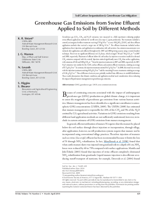 (PDF) Greenhouse Gas Emissions from Swine Effluent Applied to Soil by ...
