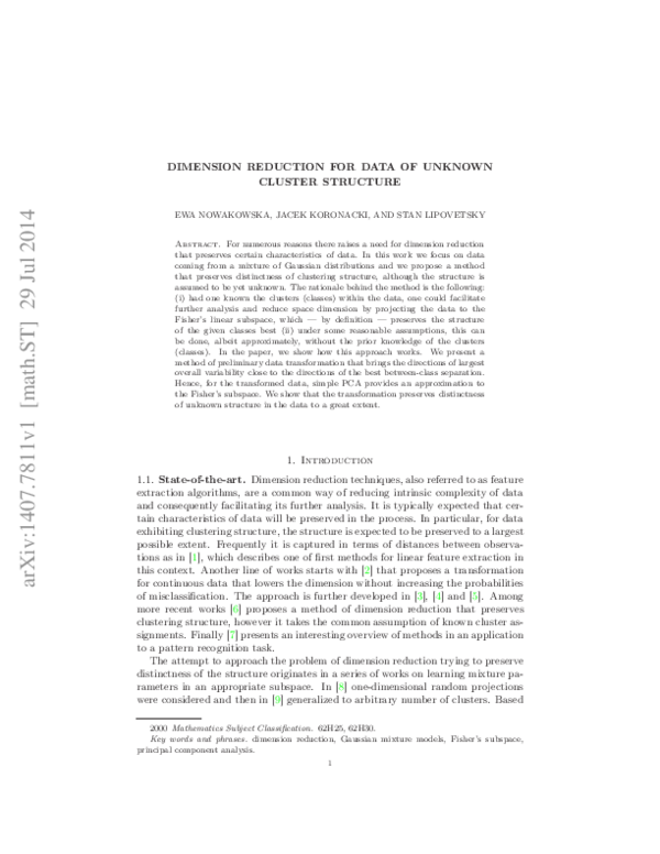 (PDF) Dimension reduction for data of unknown cluster structure