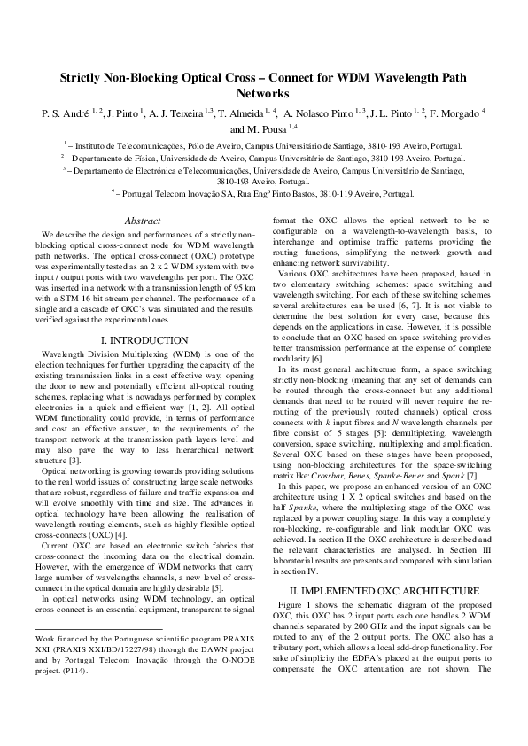 (PDF) Strictly Non-Blocking Optical Cross–Connect for WDM Wavelength ...