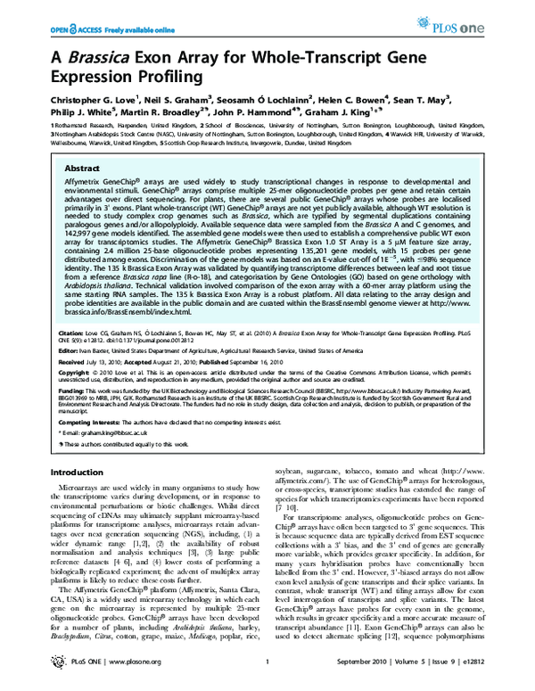 (PDF) A Brassica Exon Array for Whole-Transcript Gene Expression Profiling