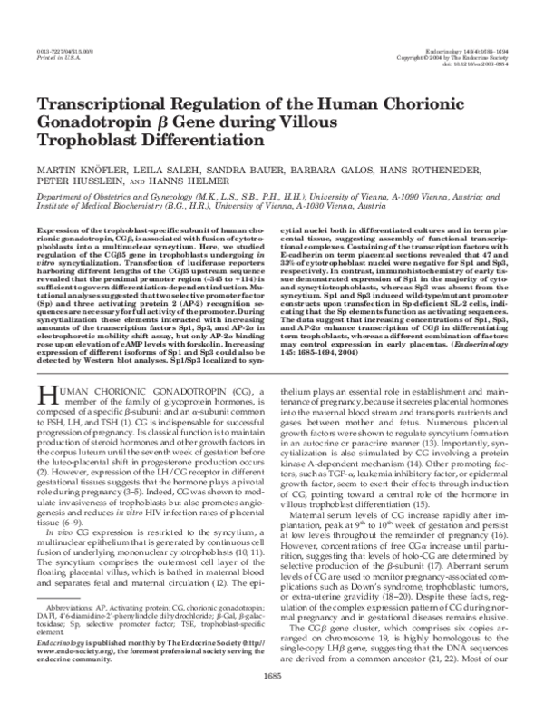(PDF) Transcriptional Regulation of the Human Chorionic Gonadotropin β ...