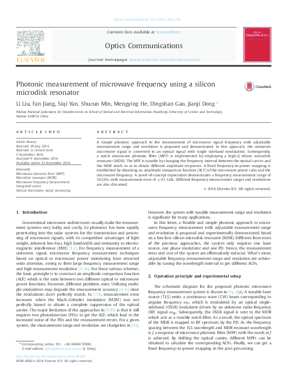 (PDF) Photonic measurement of microwave frequency using a silicon ...