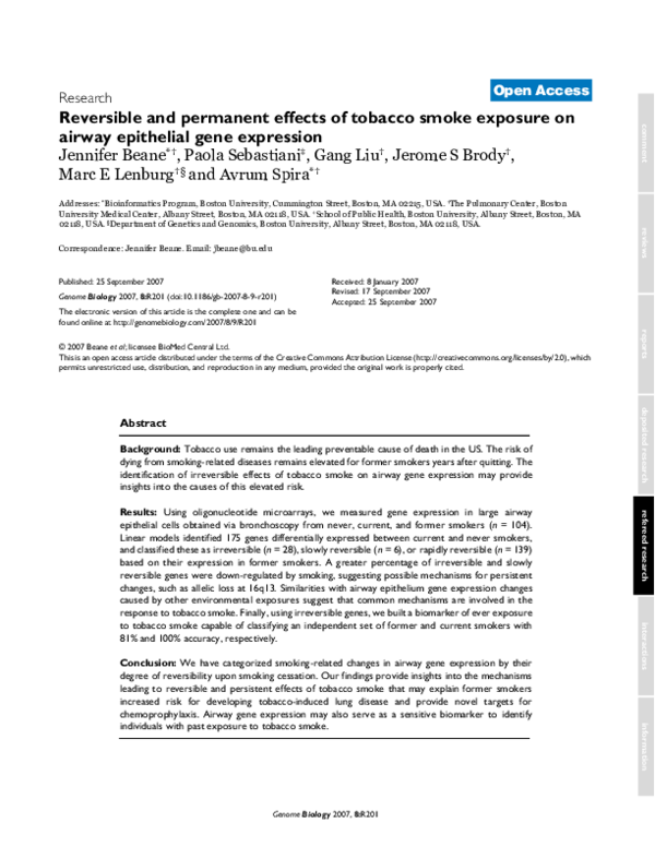 (PDF) Reversible and permanent effects of tobacco smoke exposure on ...