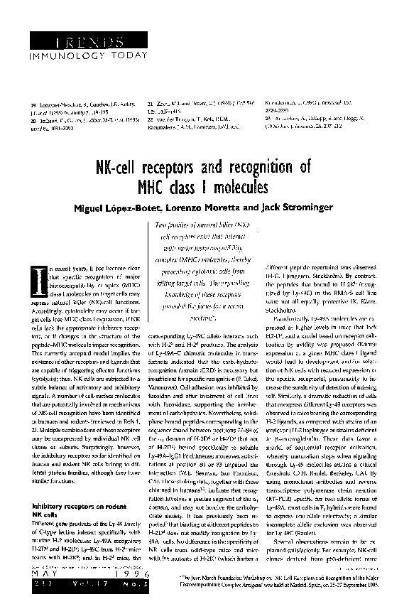 (PDF) NK-cell receptors and recognition of MHC class I molecules