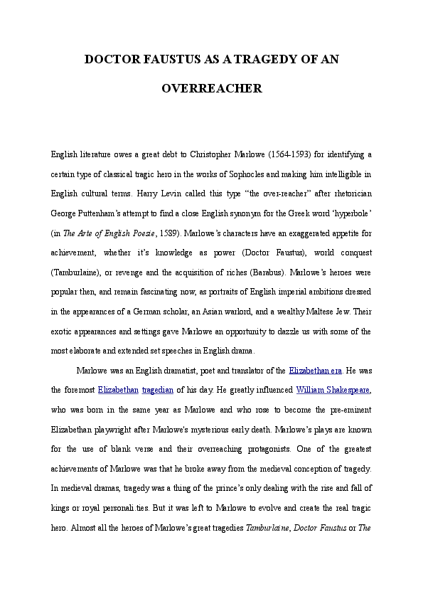 (DOC) 'Doctor Faustus' as a Tragedy of an Overreacher Mamun Iliyas