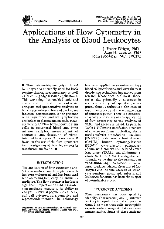 (PDF) Applications of flow cytometry in the analysis of blood leukocytes