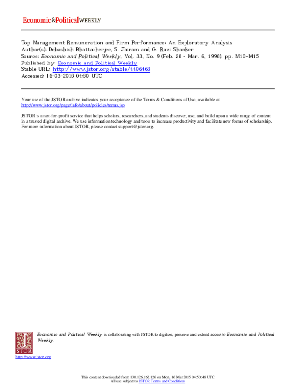 (PDF) Top Management Remuneration and Firm Performance An Exploratory