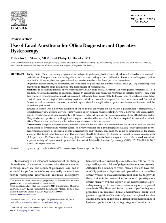 (PDF) Use of Local Anesthesia for Office Diagnostic and Operative