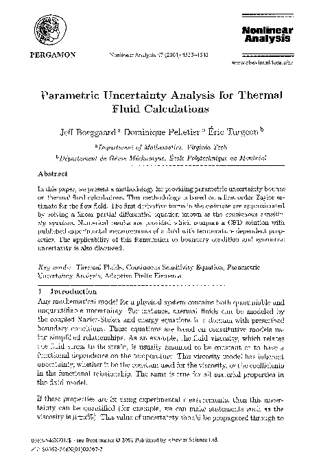 (PDF) Parametric uncertainty analysis for thermal fluid calculations