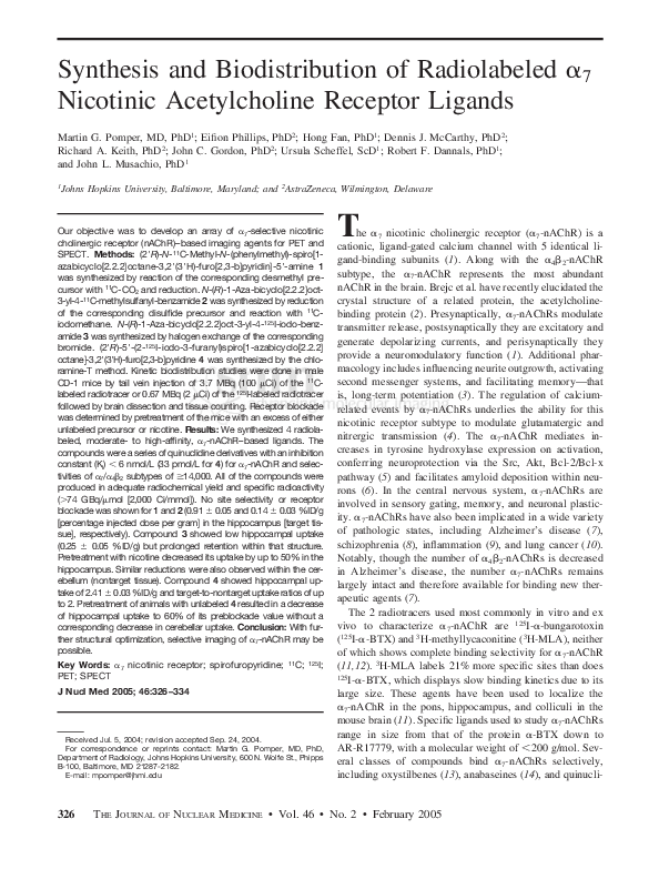 (PDF) Synthesis and Biodistribution of Radiolabeled 7 Nicotinic