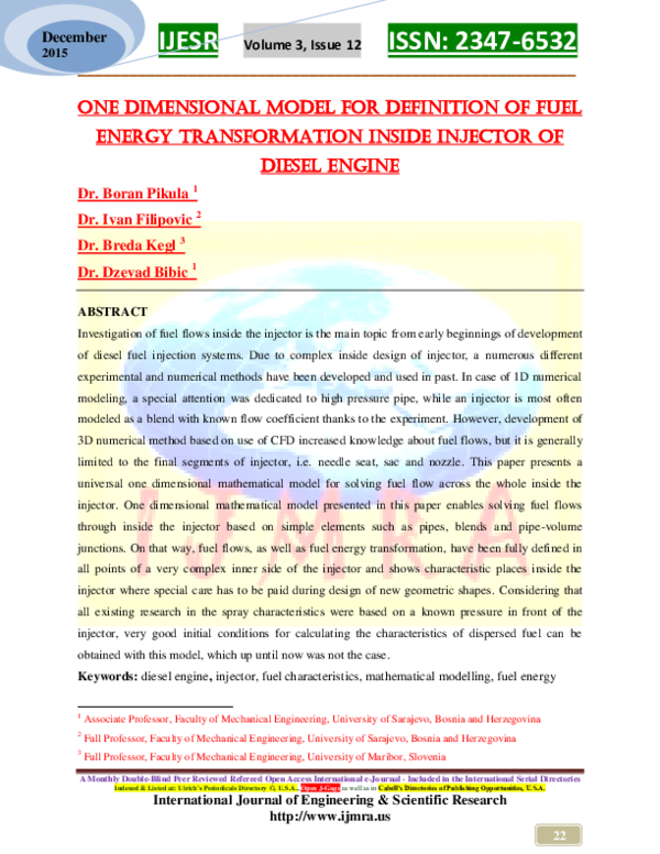 (PDF) ONE DIMENSIONAL MODEL FOR DEFINITION OF FUEL ENERGY ...