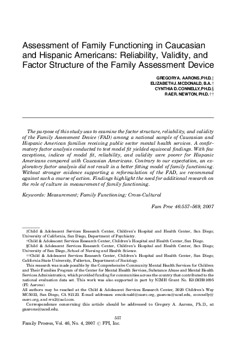  PDF Assessment Of Family Functioning In Caucasian And Hispanic 