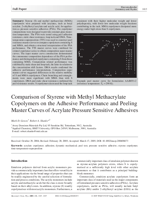 (PDF) Comparison of Styrene with Methyl Methacrylate Copolymers on the