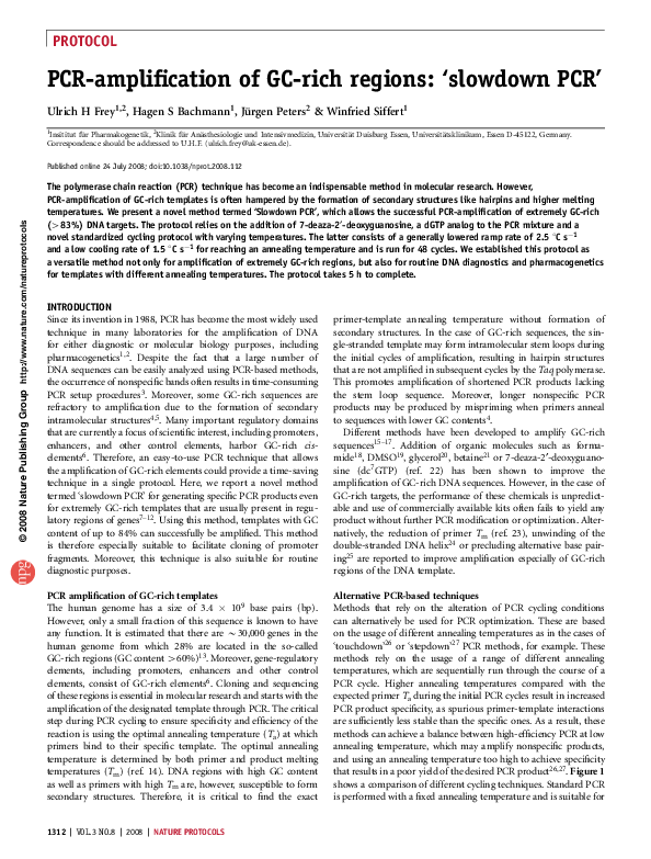 (PDF) PCRamplification of GCrich regions 'slowdown PCR Juergen