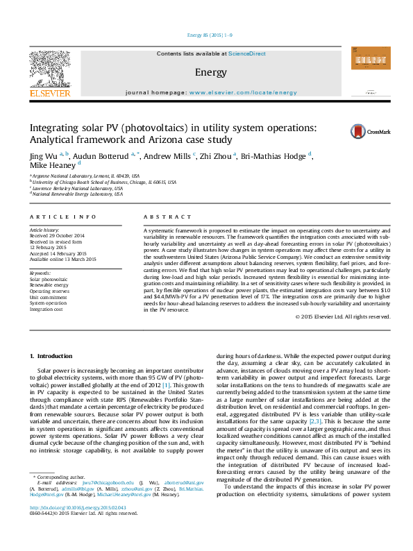 (PDF) Integrating solar PV (photovoltaics) in utility system operations ...