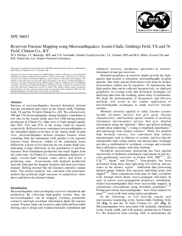 (PDF) Reservoir Fracture Mapping using Microearthquakes Austin Chalk