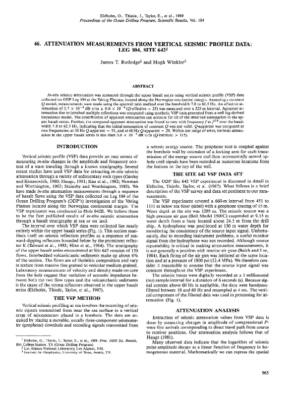 (PDF) Attenuation measurements from vertical seismic profile data: Leg ...