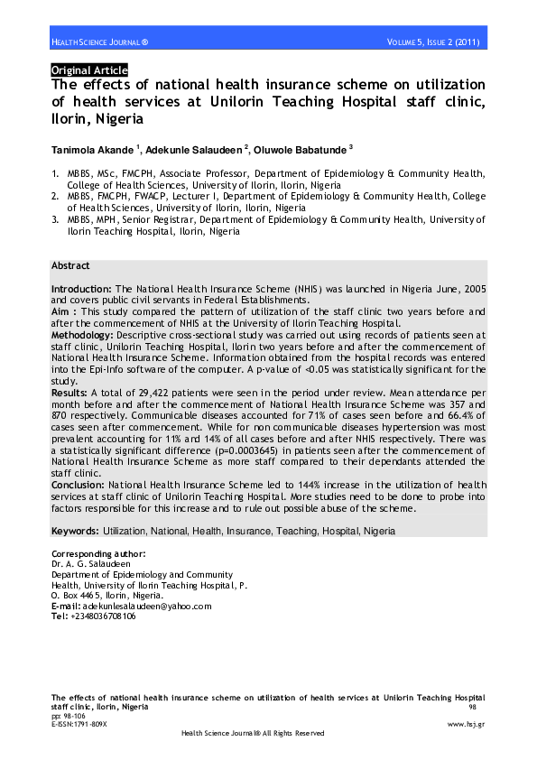 (PDF) The effects of national health insurance scheme on utilization of ...