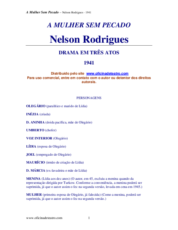 (PDF) A Mulher Sem Pecado Peça