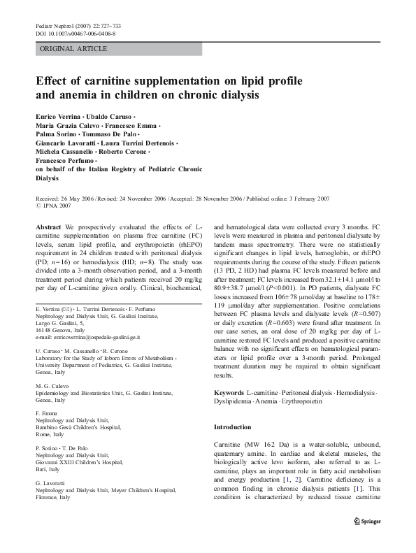 (PDF) Effect of carnitine supplementation on lipid profile and anemia ...