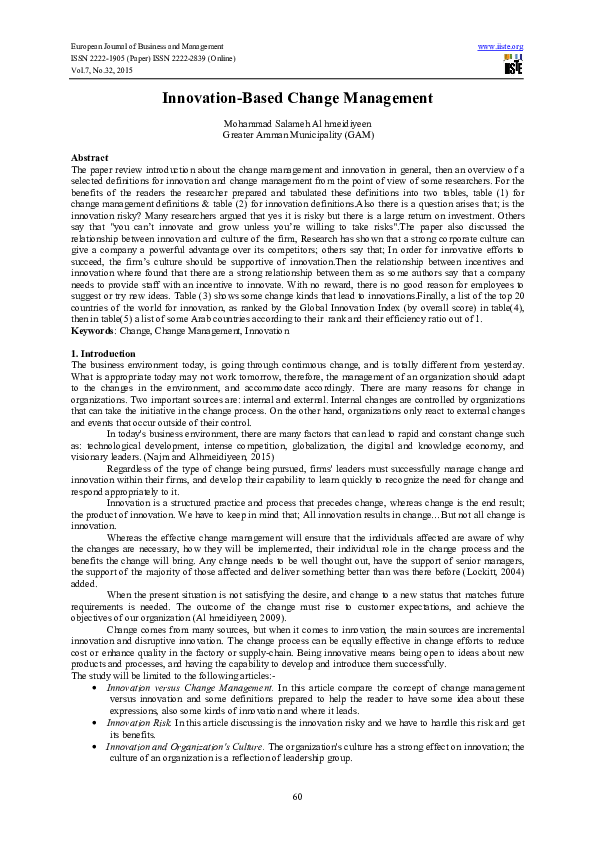 (PDF) Innovation Based Change Management