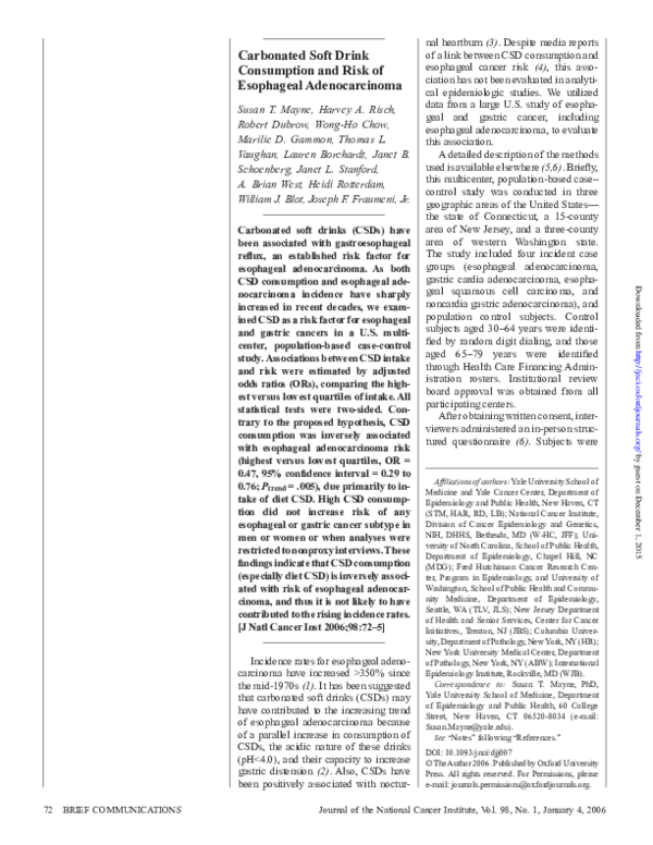 (PDF) Carbonated Soft Drink Consumption and Risk of Esophageal