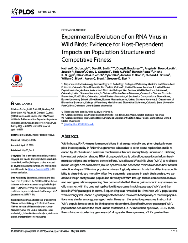 (PDF) Experimental Evolution of an RNA Virus in Wild Birds: Evidence ...