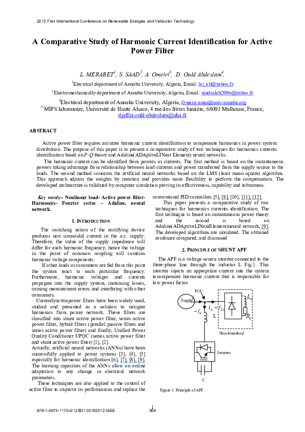 (PDF) A comparative study of harmonic current identification for active ...