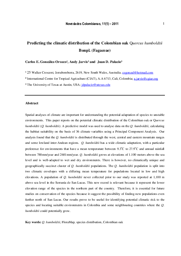(PDF) Predicting the climatic distribution of the Colombian oak Quercus ...