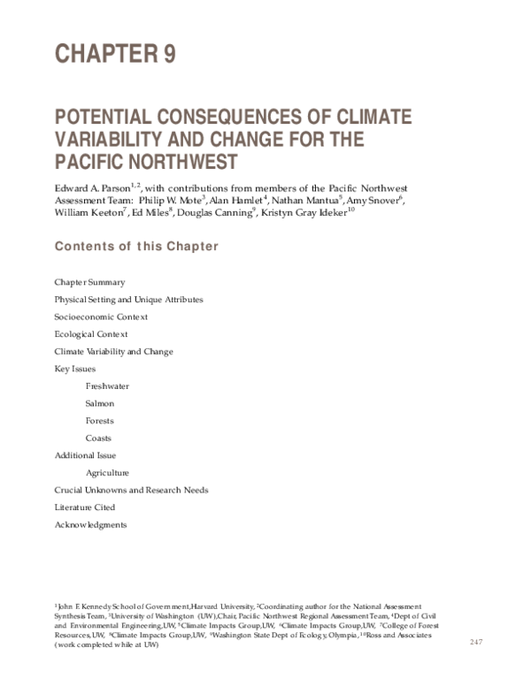 (PDF) Potential impacts of climate variability and change on the ...