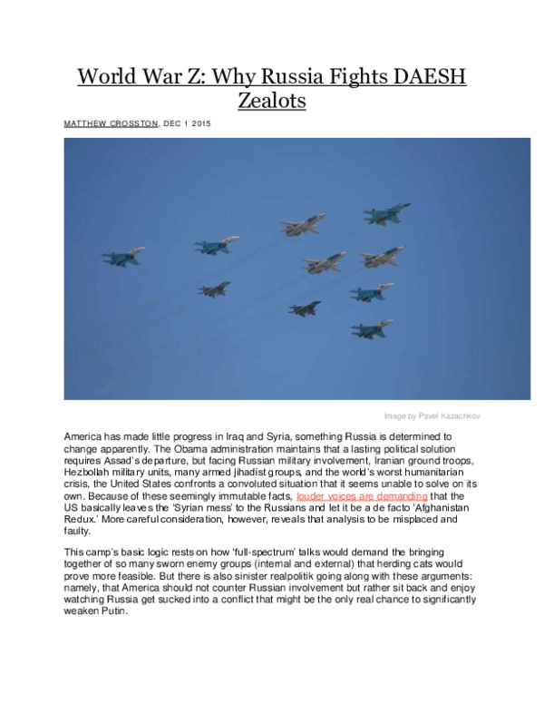 (PDF) World War Z Why Russia Fights DAESH Zealots, EInternational