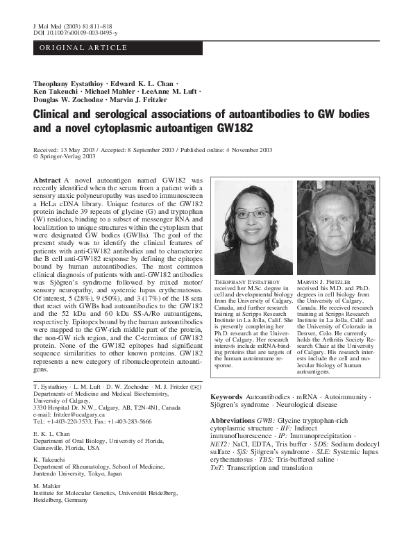 (PDF) Clinical and serological associations of autoantibodies to GW ...