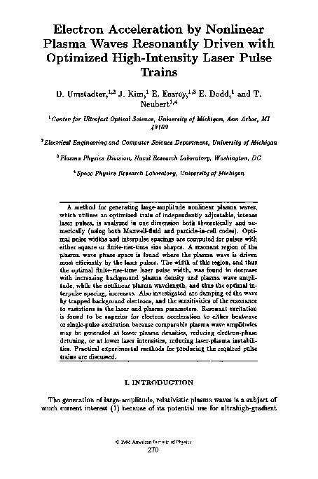 (PDF) Electron acceleration by nonlinear plasma waves resonantly driven ...
