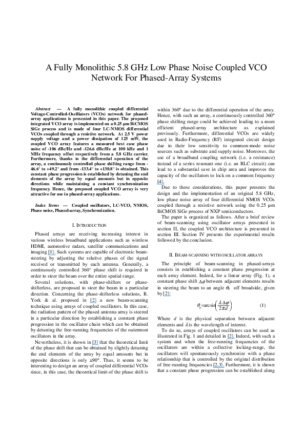 (PDF) A fully monolithic 5.8 GHz low phase noise coupled VCO network ...