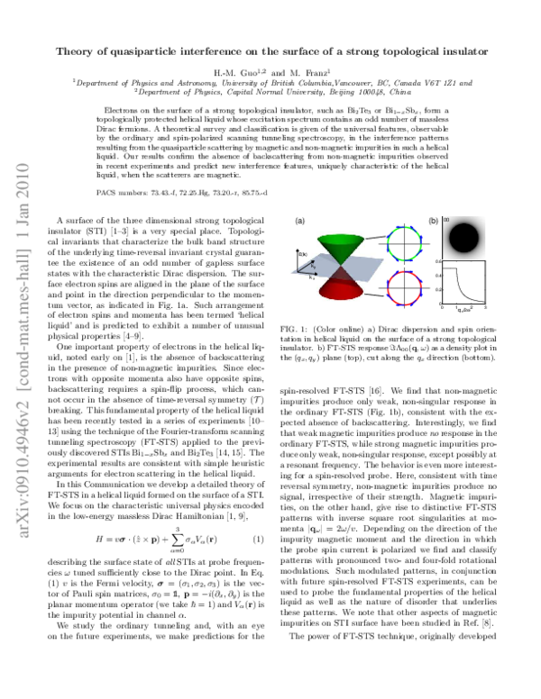 (PDF) Theory of quasiparticle interference on the surface of a strong ...