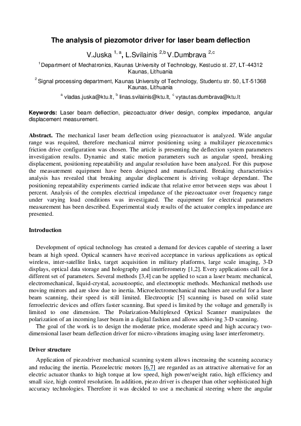 (PDF) Analysis of piezomotor driver for laser beam deflection