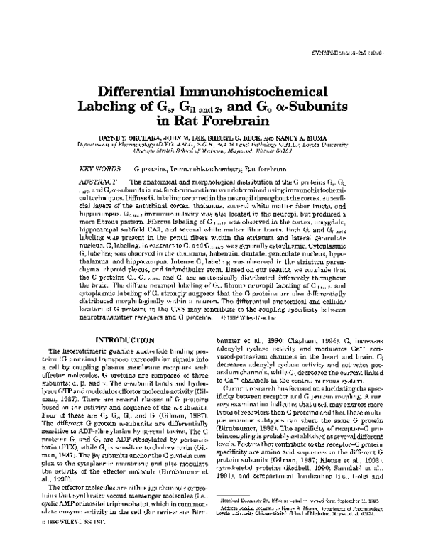 (PDF) Differential immunohistochemical labeling of Gs, Gi1 and 2, and ...