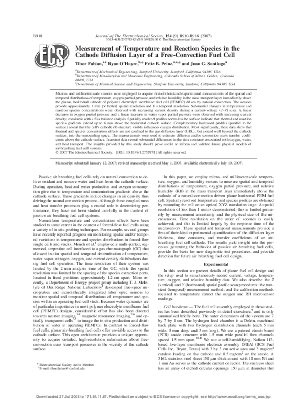 (PDF) Measurement of Temperature and Reaction Species in the Cathode