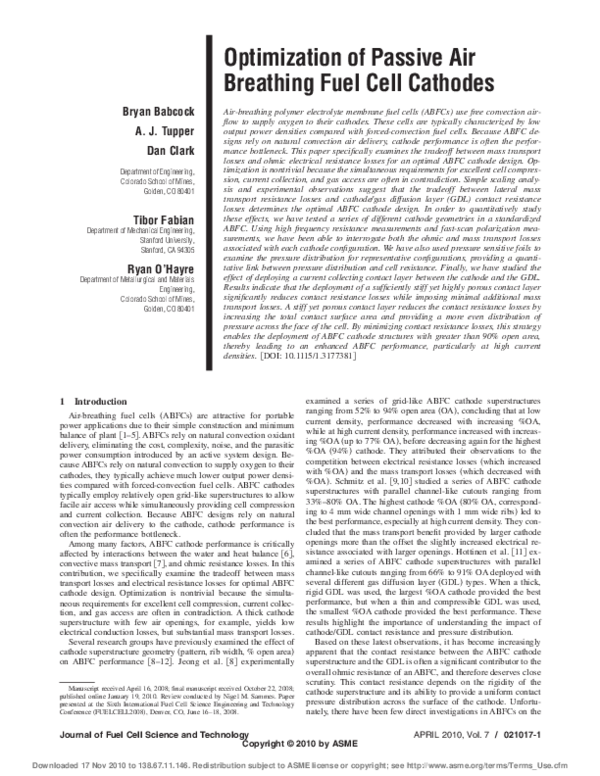 (PDF) Optimization of Passive Air Breathing Fuel Cell Cathodes Ryan O