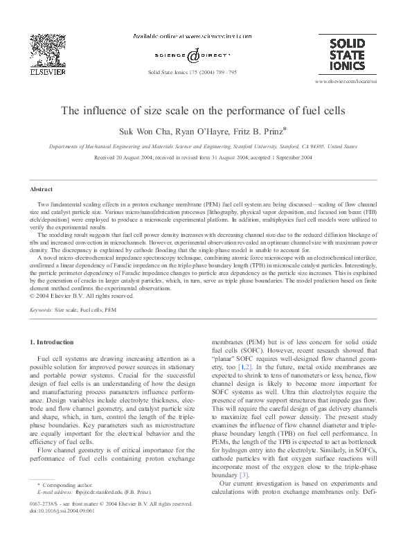 (PDF) The influence of size scale on the performance of fuel cells