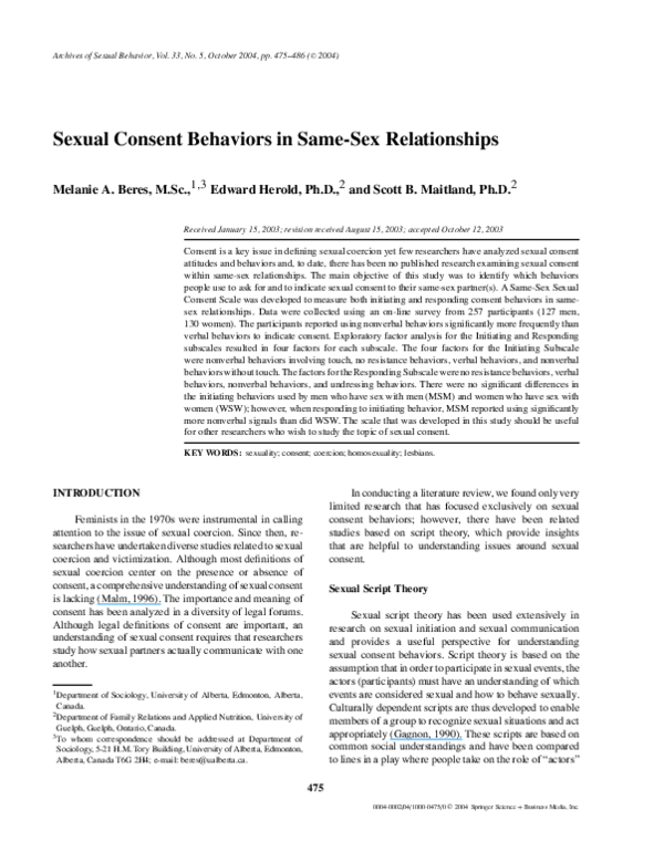 (PDF) Sexual Consent Behaviors in Same-Sex Relationships