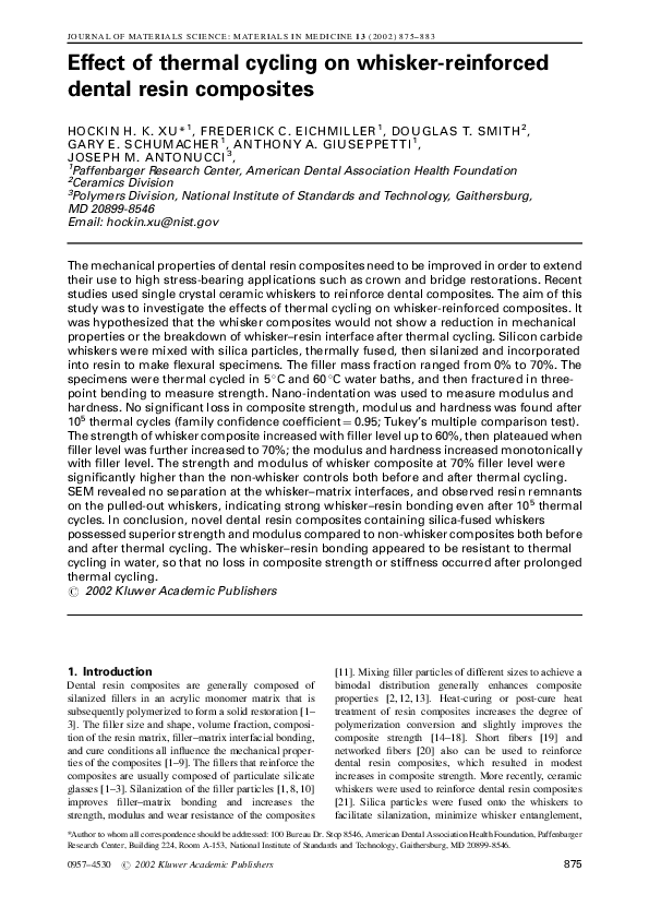 (PDF) Effect of thermal cycling on whiskerreinforced dental resin