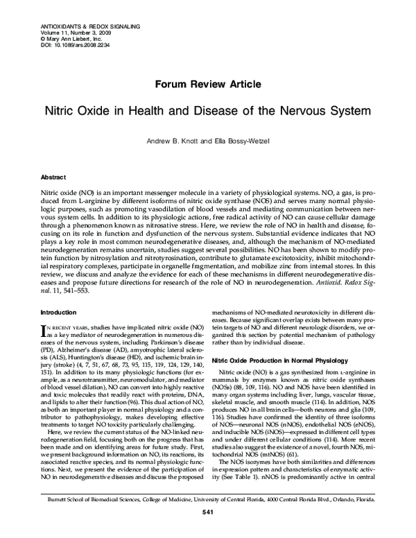 (PDF) Nitric Oxide in Health and Disease of the Nervous System