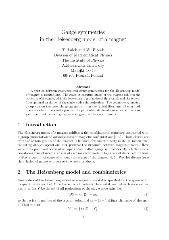 (PDF) Gauge symmetries in the Heisenberg model of a magnet