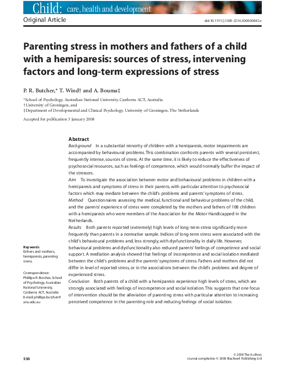 (PDF) Parenting stress in mothers and fathers of a child with a ...